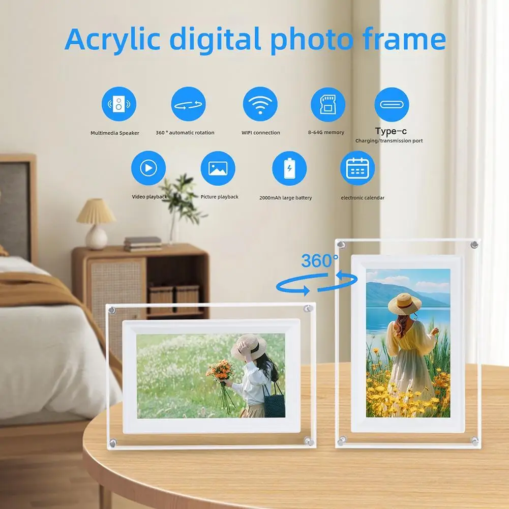 7 Inch Transparent Acrylic Digital Electronic Photo Frame Video 11*11*12CM/4.33*4.33*4.72in