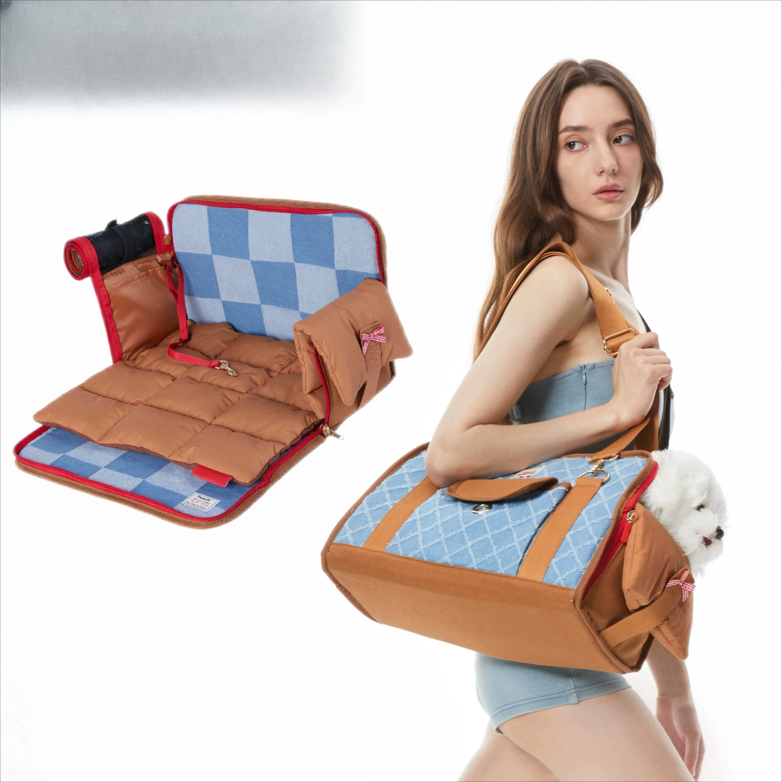 Pet outing bag cotton denim car cute boarding dog bag Yorkshire