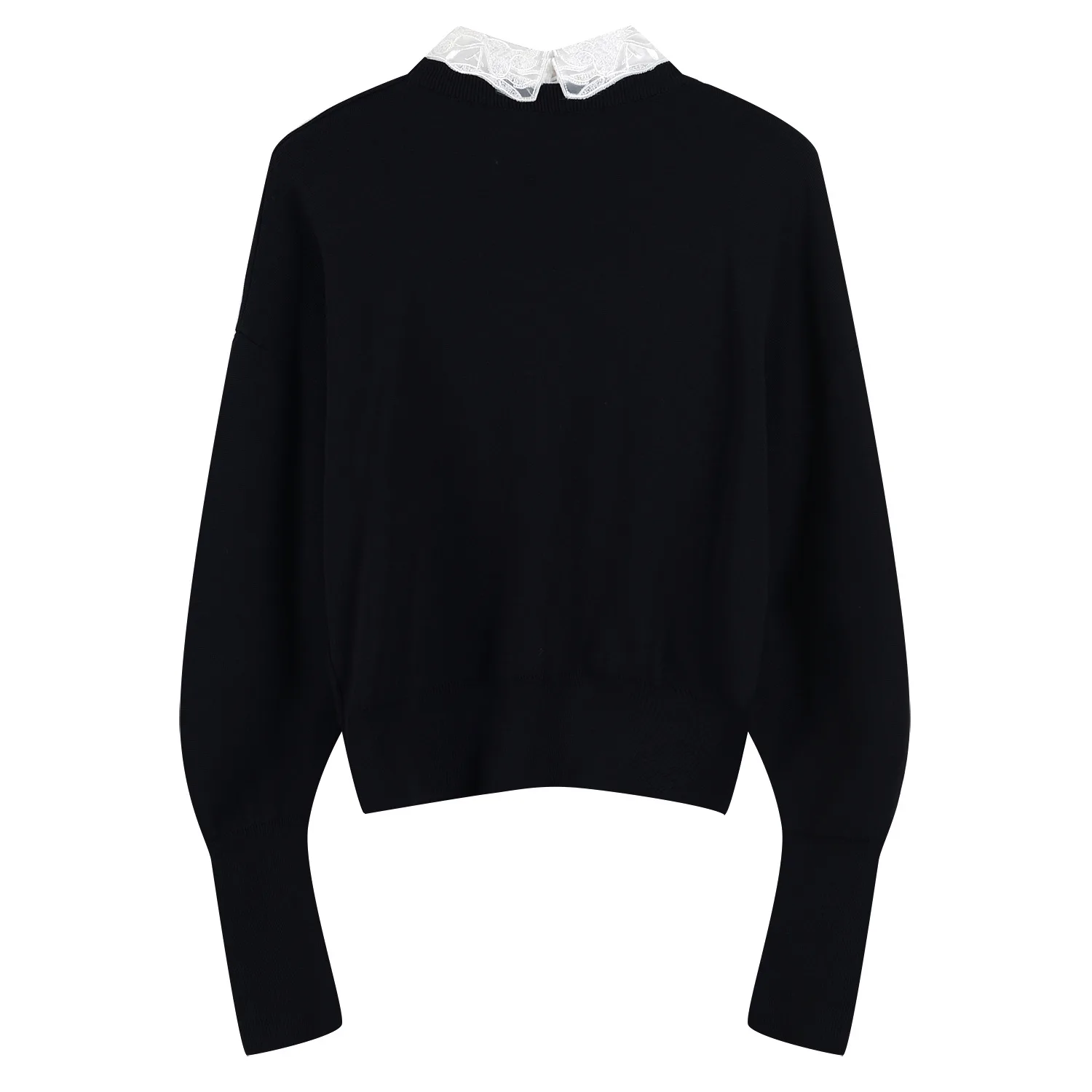 Retro Chic Odpinany Kołnierzyk z Koronki Dzianinowy Top Latarnia Sve Modny Wodny Diament Damska Odzież do Pracy Dzianina