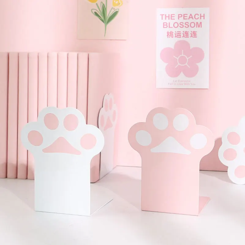 1Pair Creative Cat Paw Bookends Anti-skid Book Organizer Desktop Book Support Student Stationery for Girl Office School Supplies