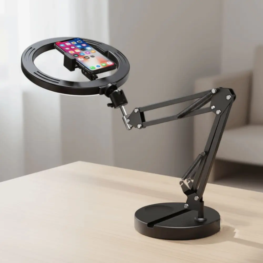 

26cm Fill Light Telescopic Phone Stand Adjustable Height Stable Base Folding Phone Stand Universal Portable Desktop Phone Holder