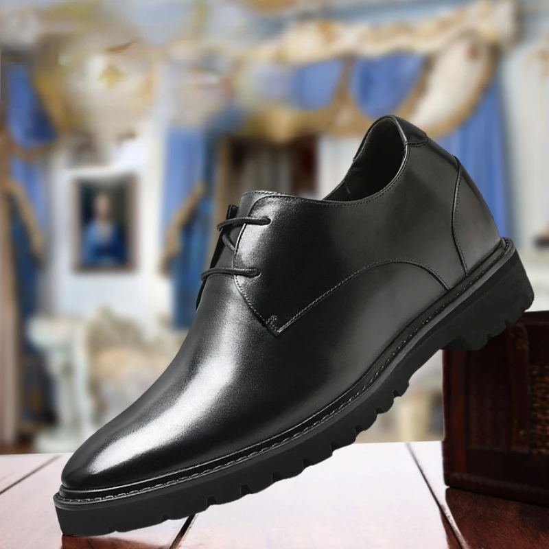 Wedding Elevated Shoes for Men Increased 9cm Genuine Leather Business Derby Shoes Men's Dress Shoes Groom Heightening Shoes Male