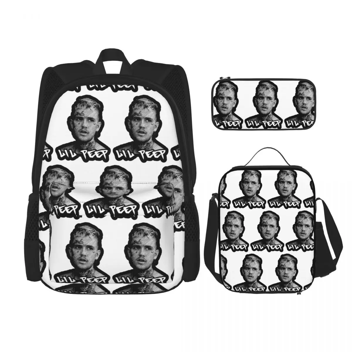 

Logo Lil Peep Backpacks Boys Girls Bookbag School Bags Rucksack Lunch Bag Pen Bag Three-Piece Set