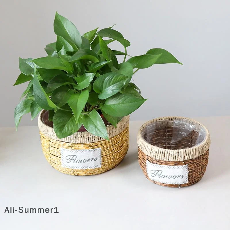【E】إناء زهور منسوج إبداعي سلة نباتية متعددة الوظائف تقليد أصيص زهور الروطان سلة زهور منسوجة ديكور المنزل #2