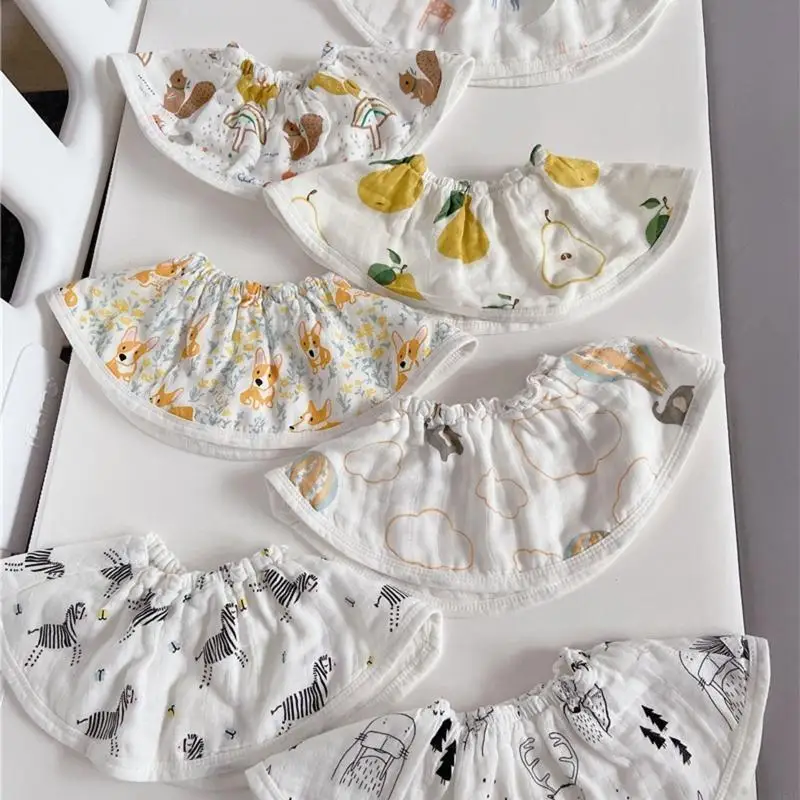 

95AE Cartoon Printed Baby Feeding Drool Bib Cotton Saliva Towel 360 Degree Rotation