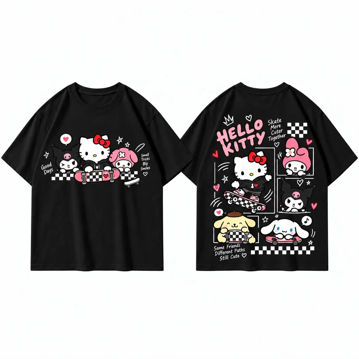 Hello Kitty White Tee Oversized Graphic Art Print Short Sleeve Streetwear Top for Men And Women Cool Parent Child Basebal
