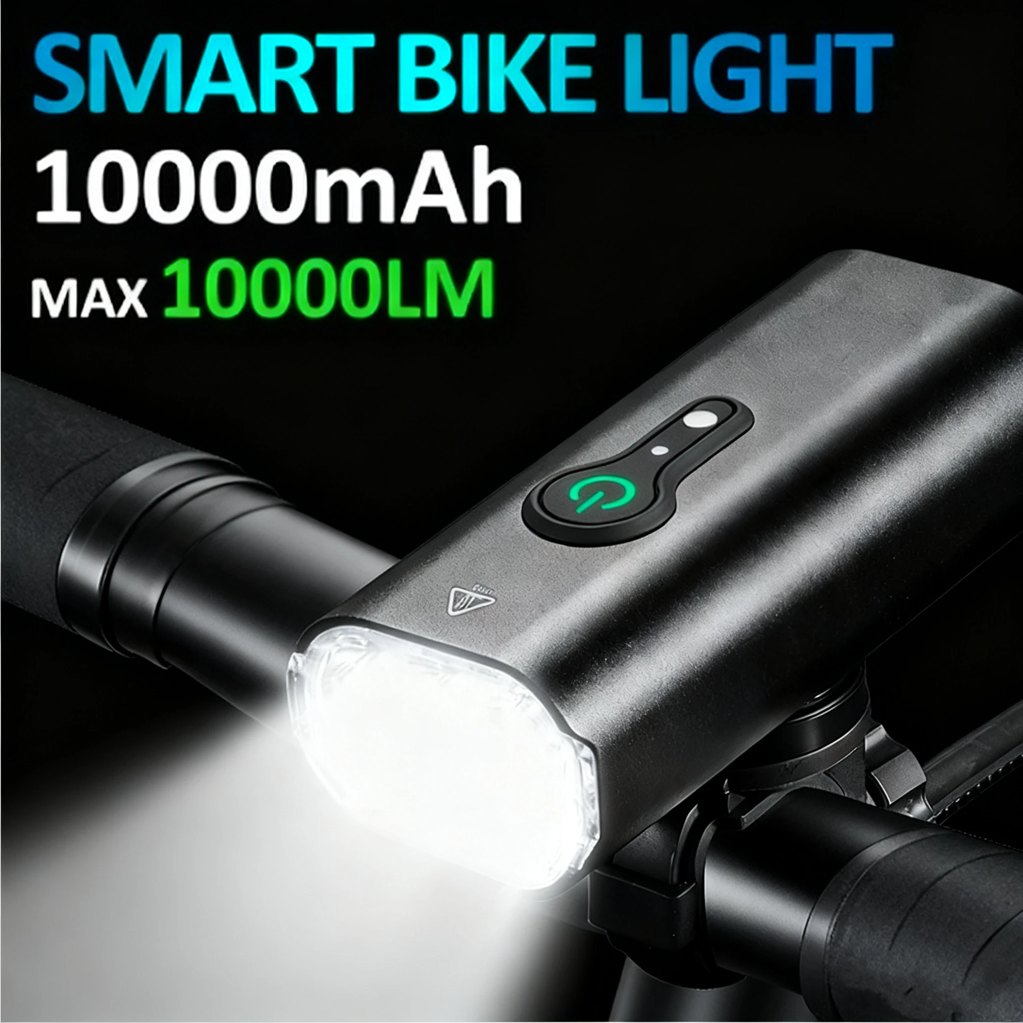 

10000mAh Smart Bicycle Headlight, 10000 Lumens, USB Rechargeable, Waterproof, Mountain Bike Light Equipment for Night Riding