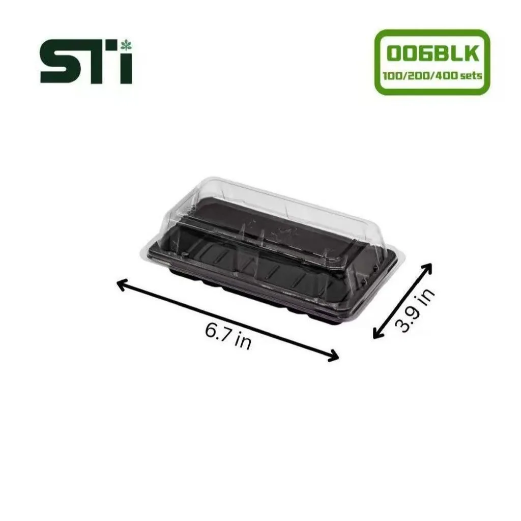 400 Juegos de Bandejas Rectangulares Premium de PET Azul/Negro para Sushi con Tapas Transparentes - Contenedores Desechables Resistentes para Sushi para Restaurantes