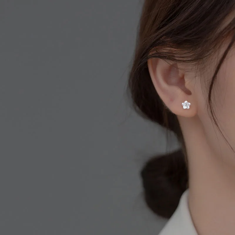 925 Sterling Silver Geometric Shell Flower Stud Earrings For Women Fine Jewelry Wholesale
