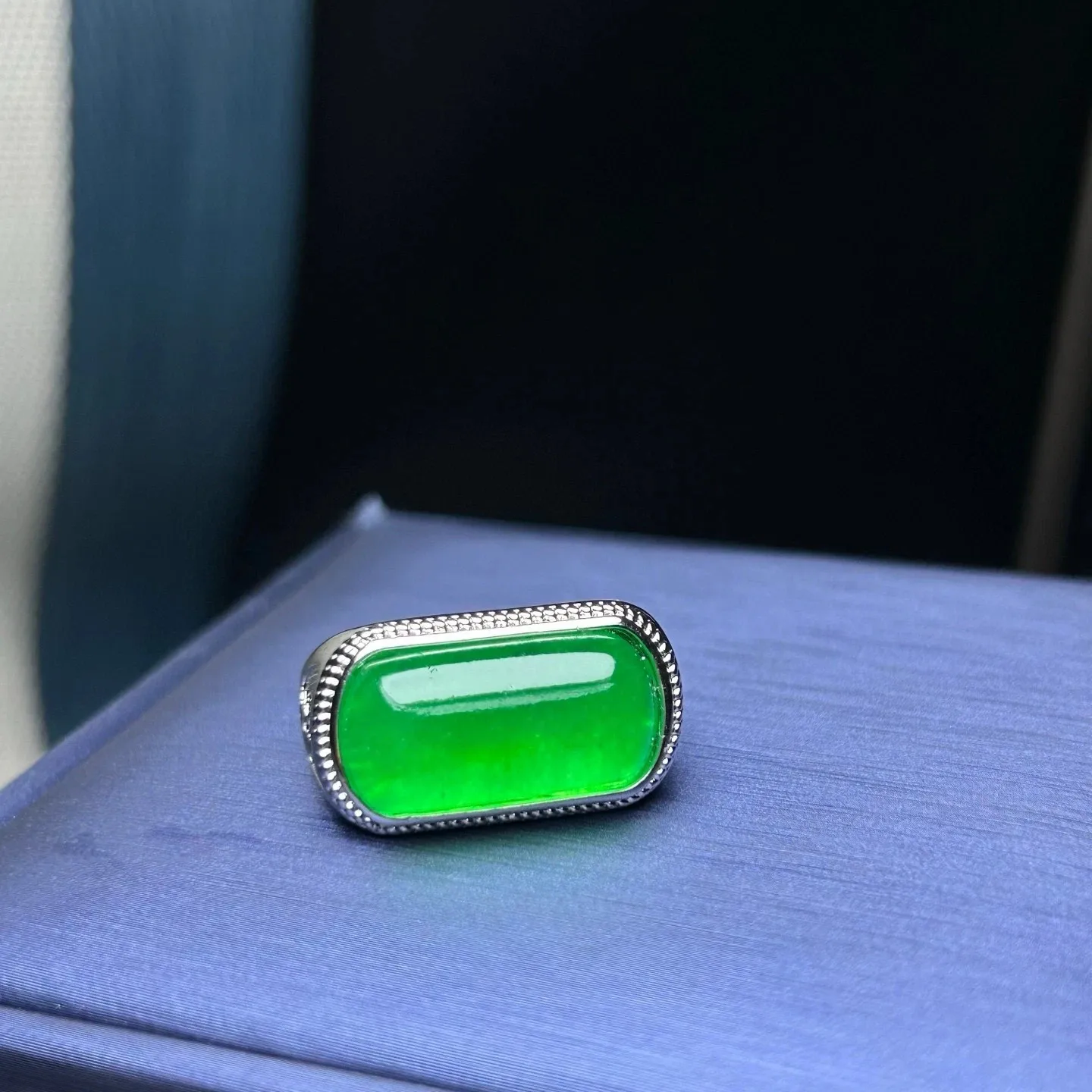 Real Natural Inlay Ice Green Burmese Jade Jadeite Archaistic Amulet Rings