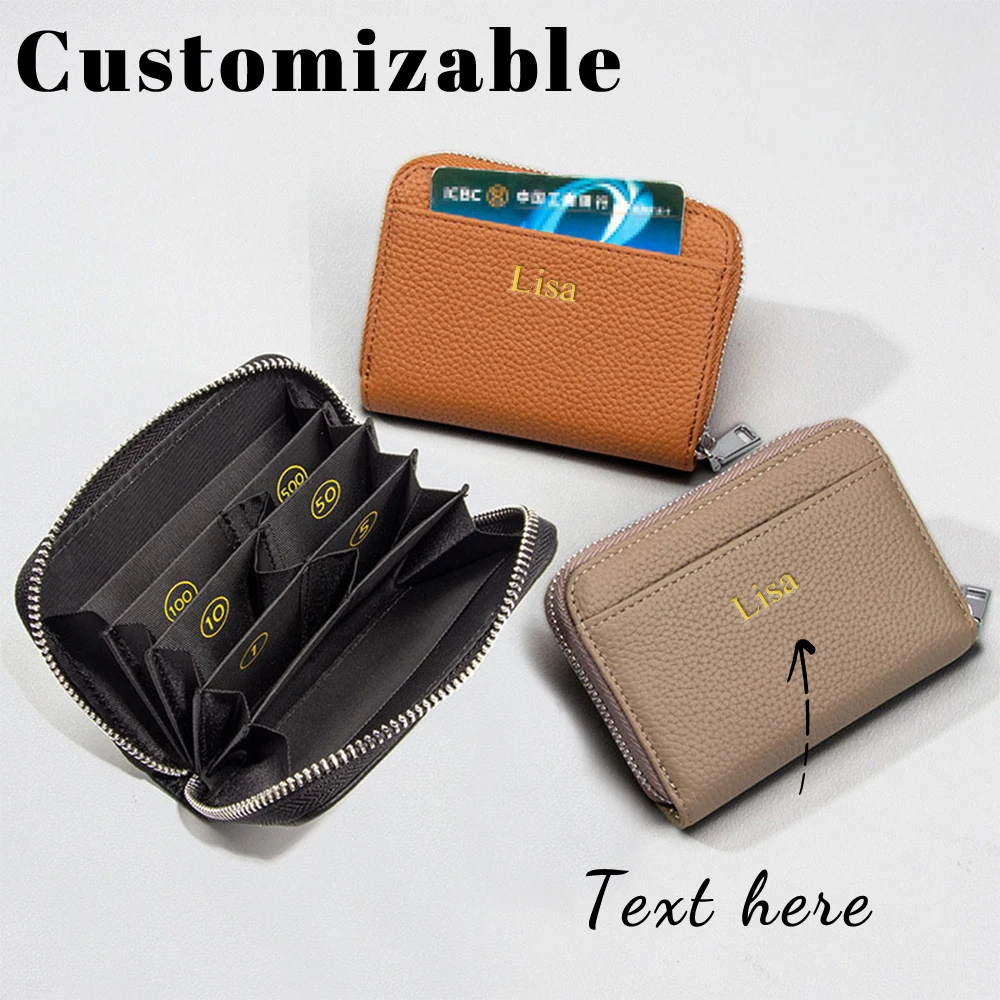 Customized Name Embossed Genuine Cowhide Ladies' Wallet - RFID Anti-Magnetic Card Holder - Digital Coin Holder - Zero Wallet