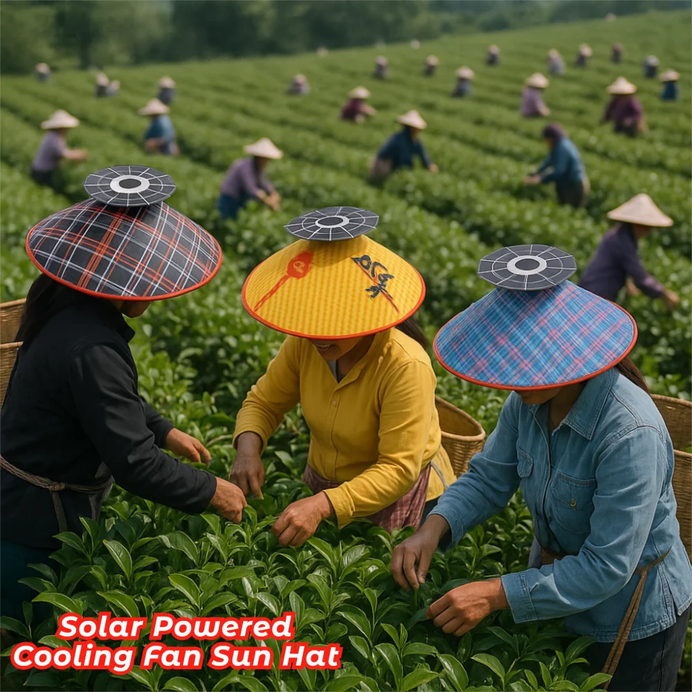 

New Solar Powered Fan Sun Hat Rainproof UV Protection Rain Resistant Hat Mexican Pompom Hats