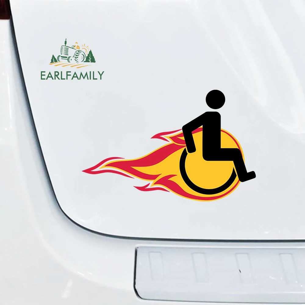 EARLFAMILY 13cm x 10.6cm for Wheelchair Fire Flames Car Stickers Cartoon Creative Silhouette Decal Bumper Surfboard Decoration