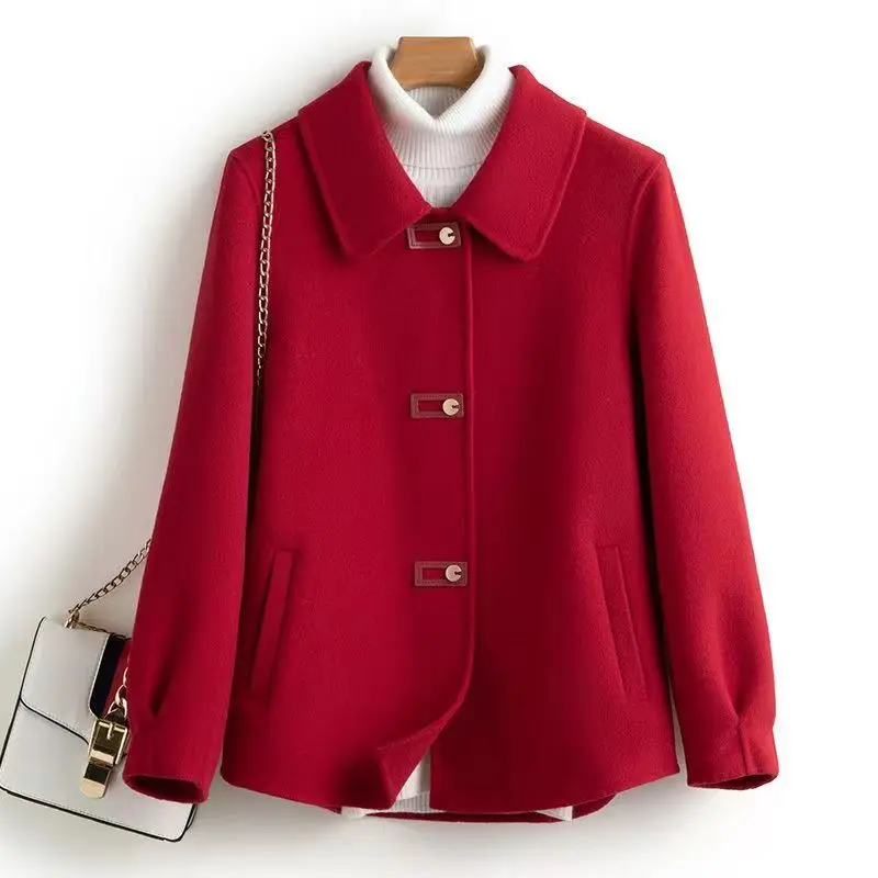 

Двустороннее шерстяное пальто для мам, осенне-зимняя верхняя одежда, новинка, высококачественное, с квадратным воротником, модное, свободное шерстяное пальто