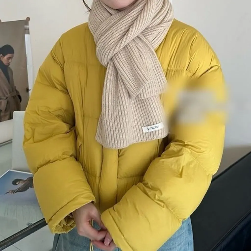 Yellow Cotton Outwear Korean Style Stand Collar Drawstring Loose Short Bread Style Warm Fashionable Winter Women's Top