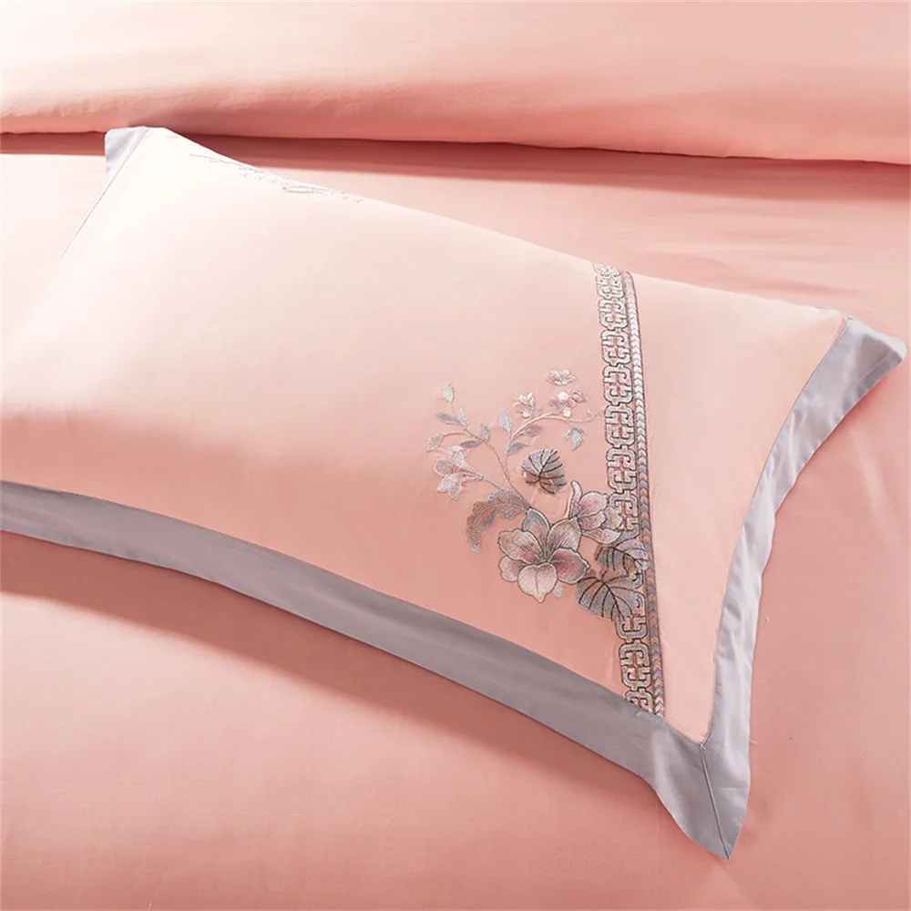 Imagem -03 - Svetanya-algodão Egípcio Jacquard Conjunto de Cama Bordado Rosa Rei Queen Bed Linhas Folha Elástica Fronha Capa de Edredão