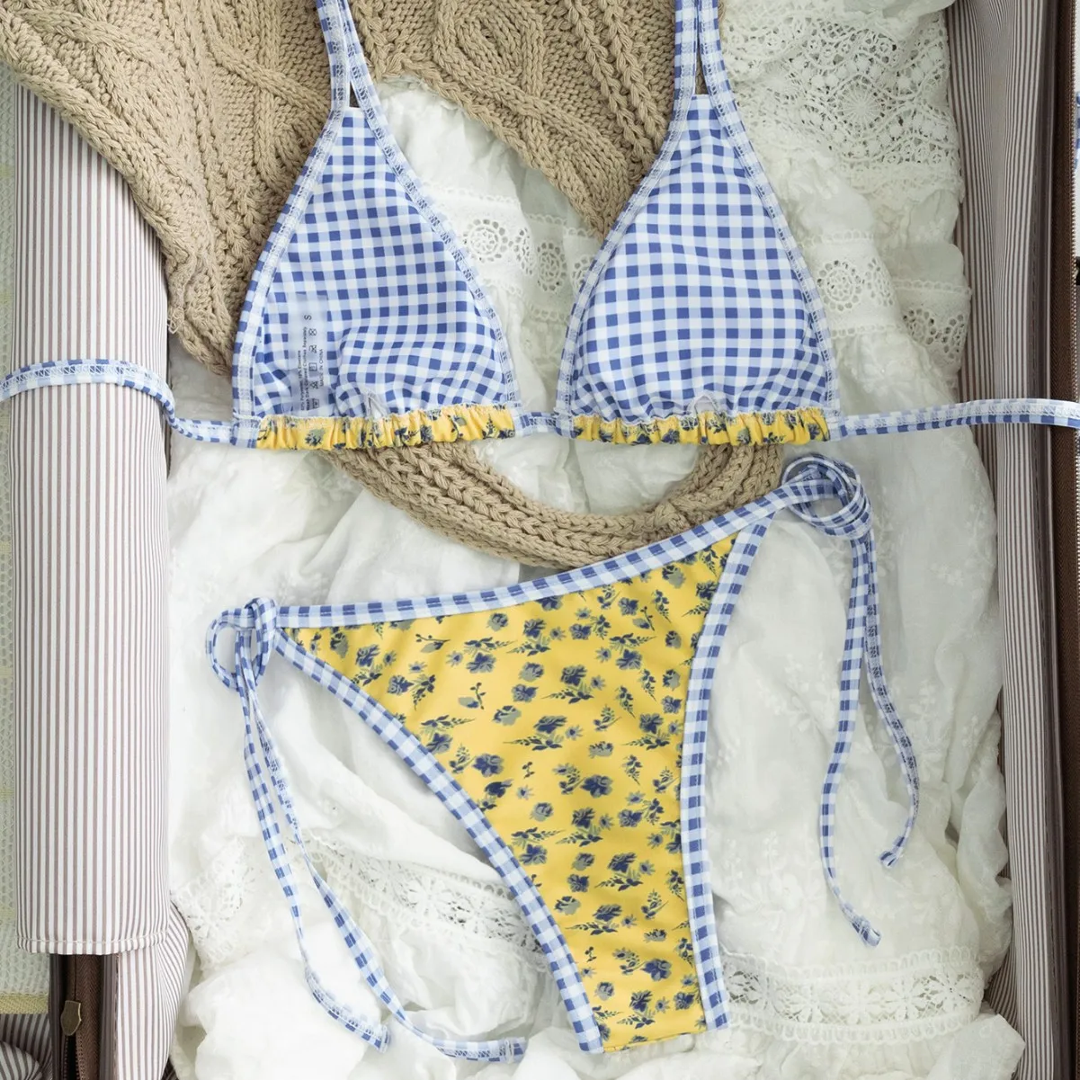 2026 New Floral Print Double-sided Swimsuit Split Two-piece Bikini Swimsuit