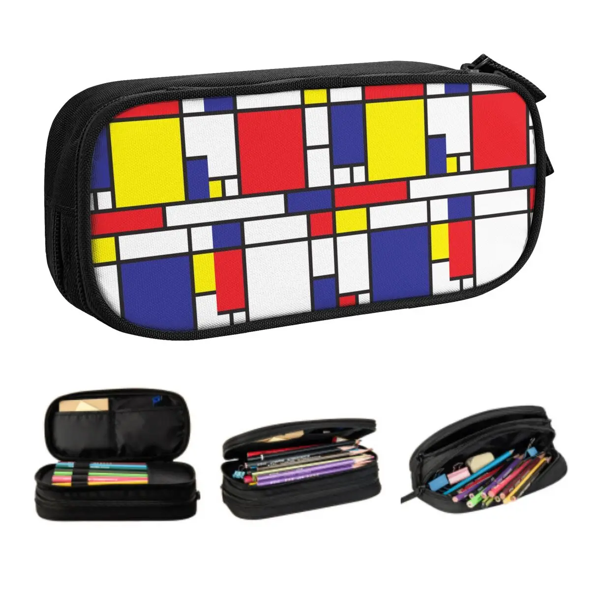 Piet Mondrian Study Cute Pencil Cases Girls Boys Large Capacity Geometric Abstract Art Plaid Pencil Pouch Students Stationery