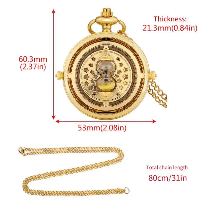 Royal Gold Lagenaria Siceraria Necklace Transparent Hollow Stars Sandglass Design Quartz Pocket Watch Analog Clock for Men Women