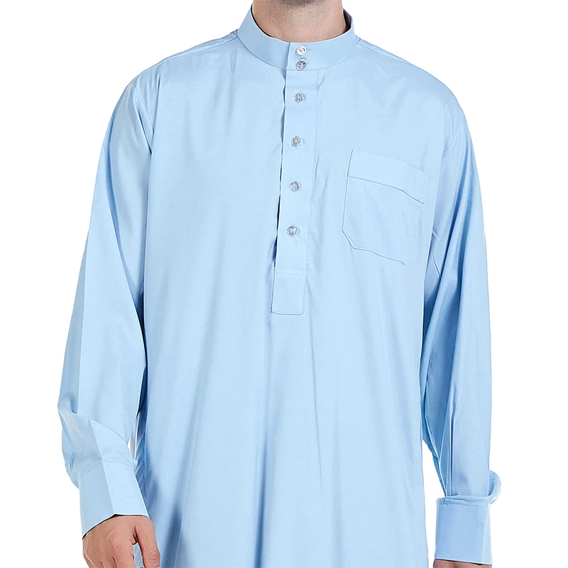 Men's Saudi Arabic Thobe Jubba Dishdasha Long Sleeve Robe Ramadan Muslim Dress Middle East Islamic Clothing
