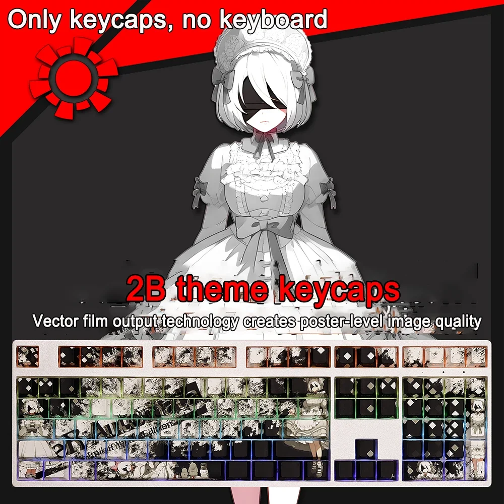 108 Tastenkappen für NieR:Automata, A2 2B, PBT, Dye-Sub, beleuchtete Tastenkappen, Cartoon-Anime-Gaming-Tastenkappen für ANSI 87 104 108 – Detail 4