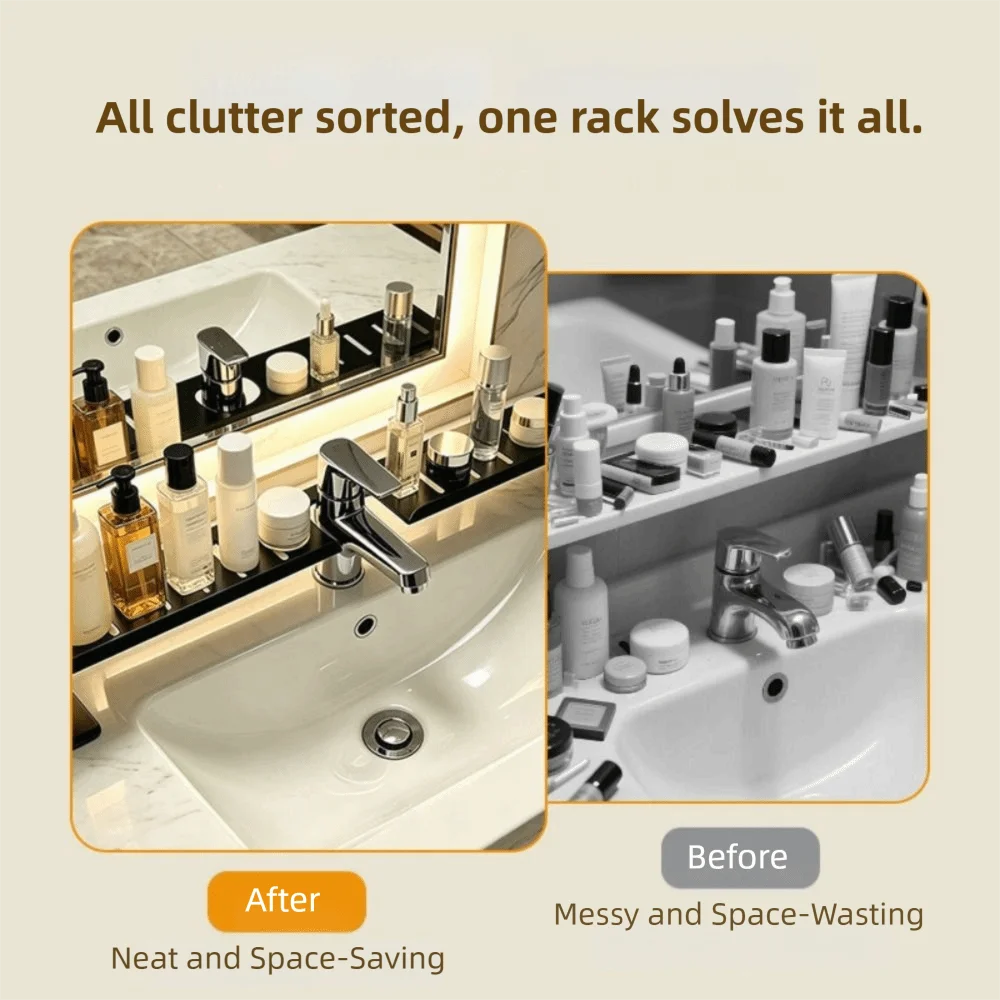 No Drilling Universal Faucet Shelf Hollow-Out Rust-Resistant Countertop Storage Rack Space-Saving Sturdy Vanity Storage Shelf