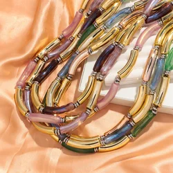 New Thin Bamboo Tube Acrylic Choker Necklace Men Women Gold Dual Color Elbow Stack Necklace French Trend Jewelry Collier Gift