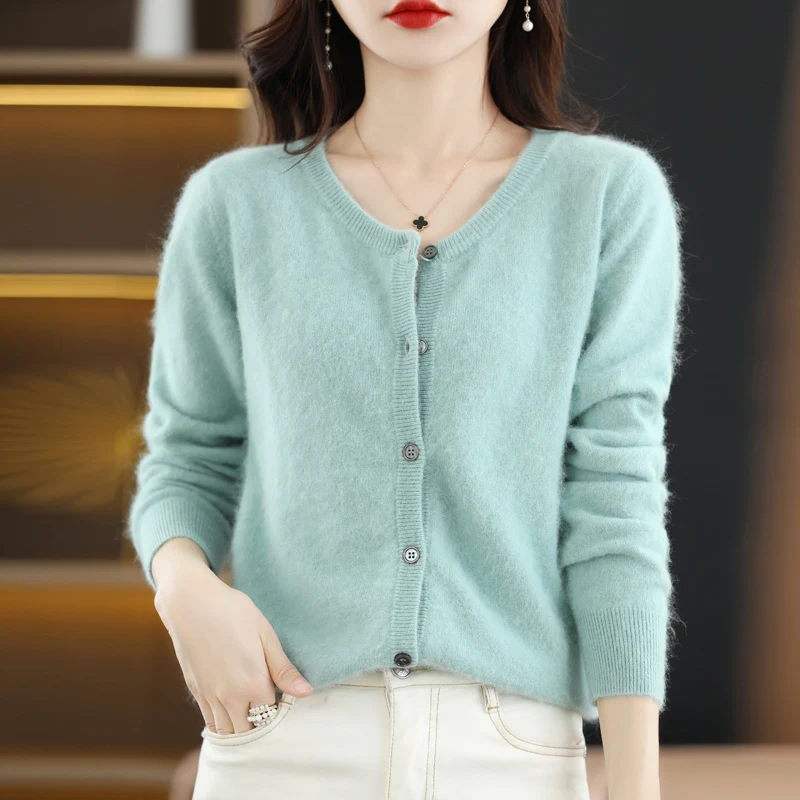 ZYCZCXX Women Cardigan Super Warm Pure Mink Cashmere Sweaters O-neck Loose Female Clothes Ladies' Solid Color Knitwear Tops