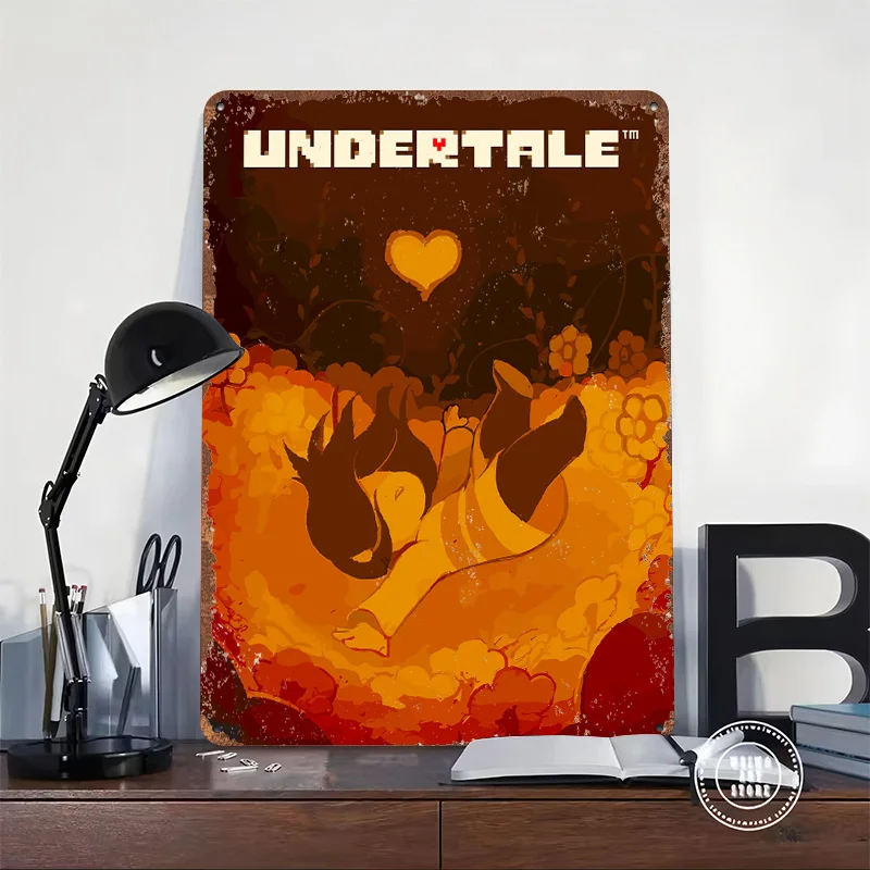 Undertale Game Cover Art Tinplate Poster Customized Wall Art Retro Vintage Metal Signs for Fans Bedroom Decoration Gaming House