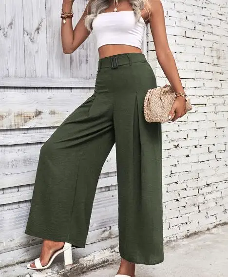 2025 new autumn women's pants, simple style, hanging solid color, high waist wide leg women's casual pants