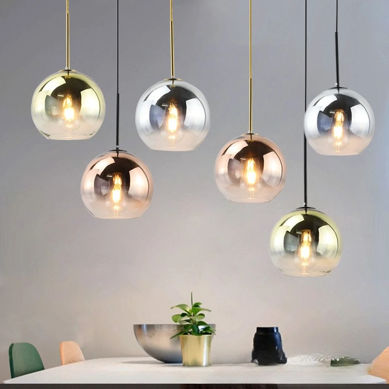 

Ball Gradient Glass Pendant Lights Living Room Modern Minimalist Bedroom Bed Copper Bar Counter Dining Room Colorful Chandelier