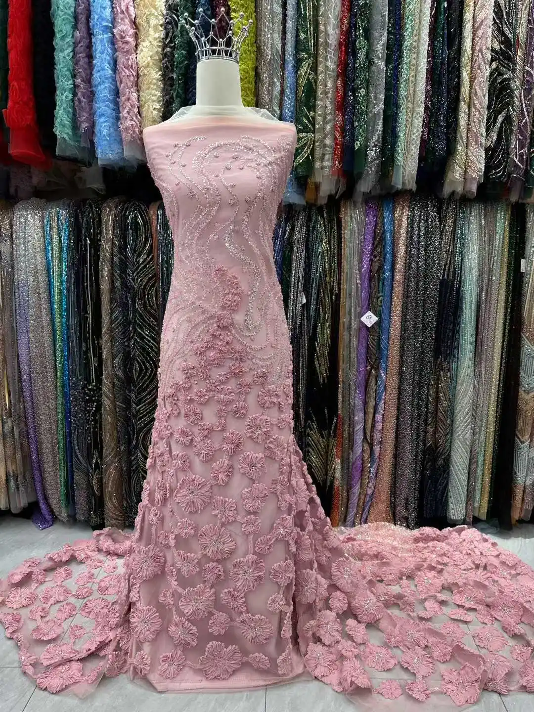 

5Yards African Sequins Beaded Groom Lace Fabric High Quality French Tulle 2026 Embroidery Nigerian Style Wedding Dress Material