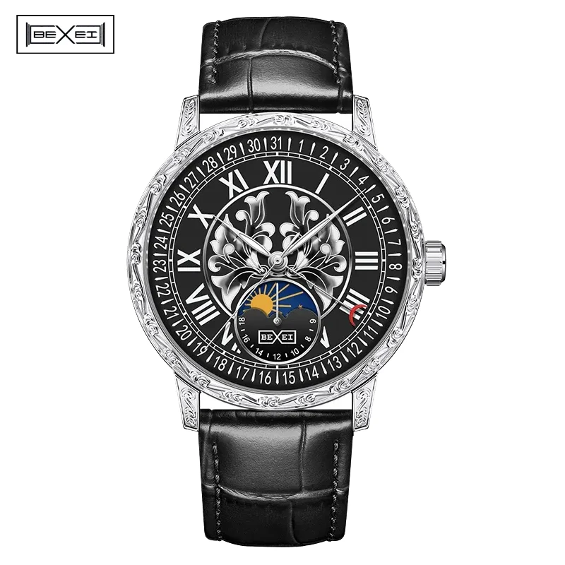 BEXEI 9215 Automatic Man Watch Super Luminous Lily Dial Calendar Mechanical Wristwatches Business Fashion Sapphire Watch Vintage