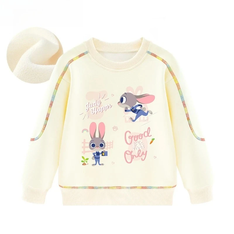 

2025 Judy Girls Hoodie, Thickened Round Neck Pullover with Cartoon Print for Kids Warm & Stylish