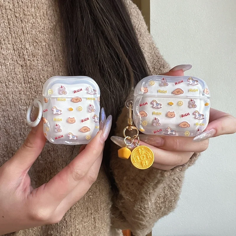 

Kawaii Cartoon Rich Little Pony Earphone Case For Apple Airpods Pro 2 3 4 Cover with Pendant Silicone Headphone Cases For Airpod