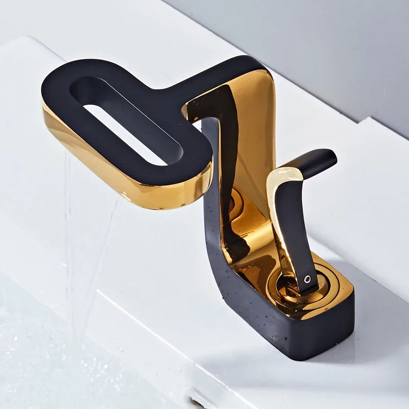 

YYHC-New design cold basin faucet waterfall white single handle Mixer Tap gold tabletop wash basin bathroom sink hotel basin tap