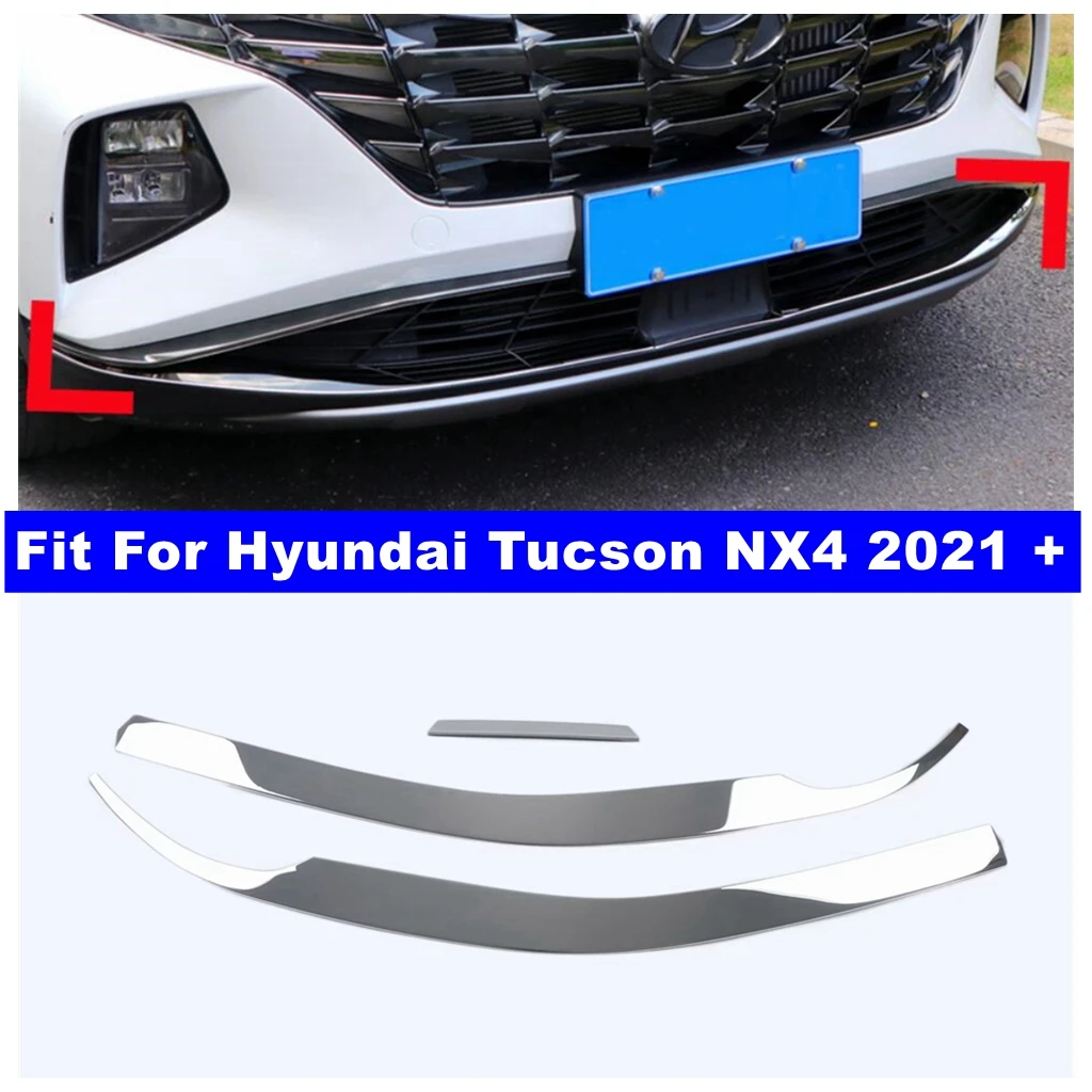 

Chrome Car Front Bottom Bumper Trim Stripes Decor Cover For Hyundai Tucson NX4 2021 - 2023 Stainless Steel Exterior Accessories