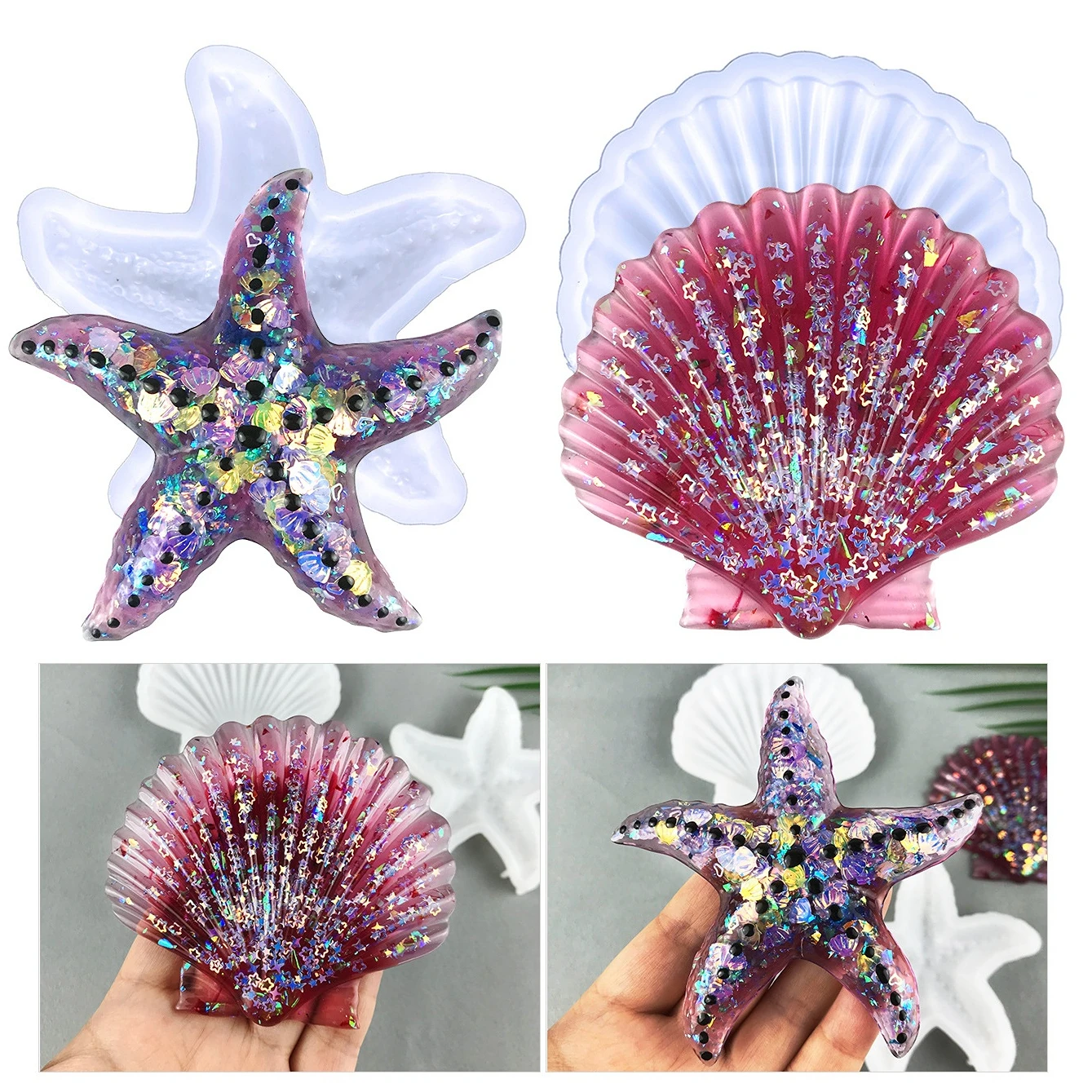 Starfish Shell Ornaments Silicone Mold Ocean Marine Seashell Resin Casting Mold Epoxy Resin Clay Pendant Decorative Making