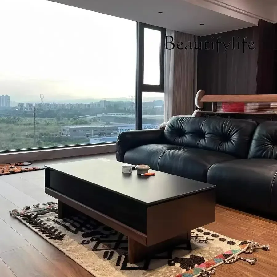 

LJYFTavolino nordico in legno massello di noce nera in ardesia mostra un moderno stile rettangolare nero per piccoli appartament