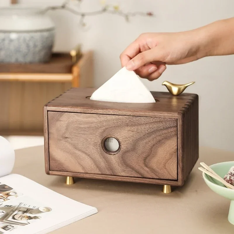 

Walnut wood paper box New Chinese living room desktop storage box multi-functional solid wood tissue box