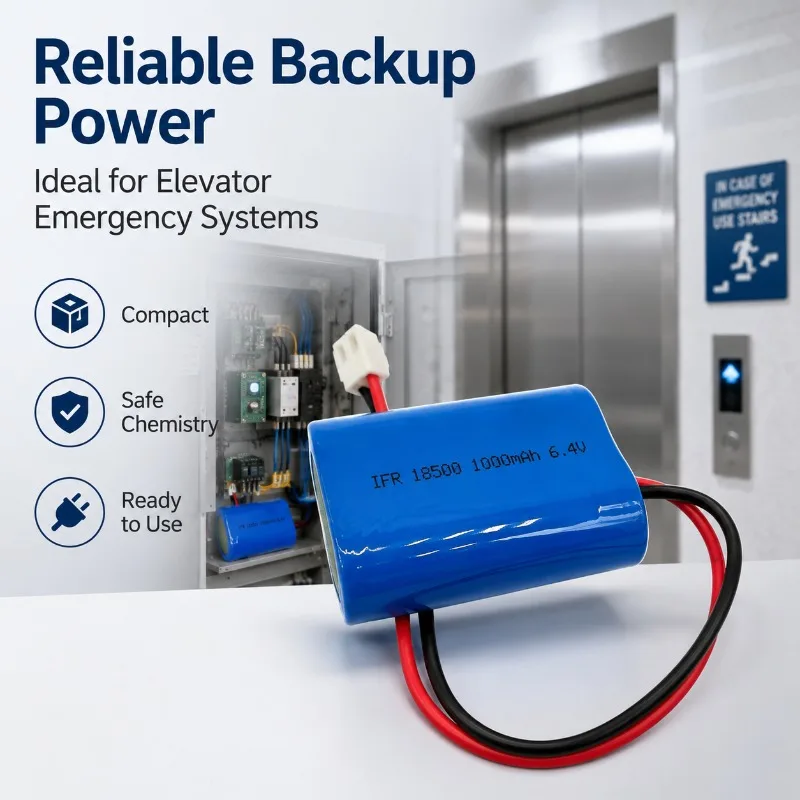 IFR18500 6.4V 1000mAh LiFePO4 Battery Pack Built-in Protection Board for Elevator Intercom Safe Emergency Backup Battery Pack