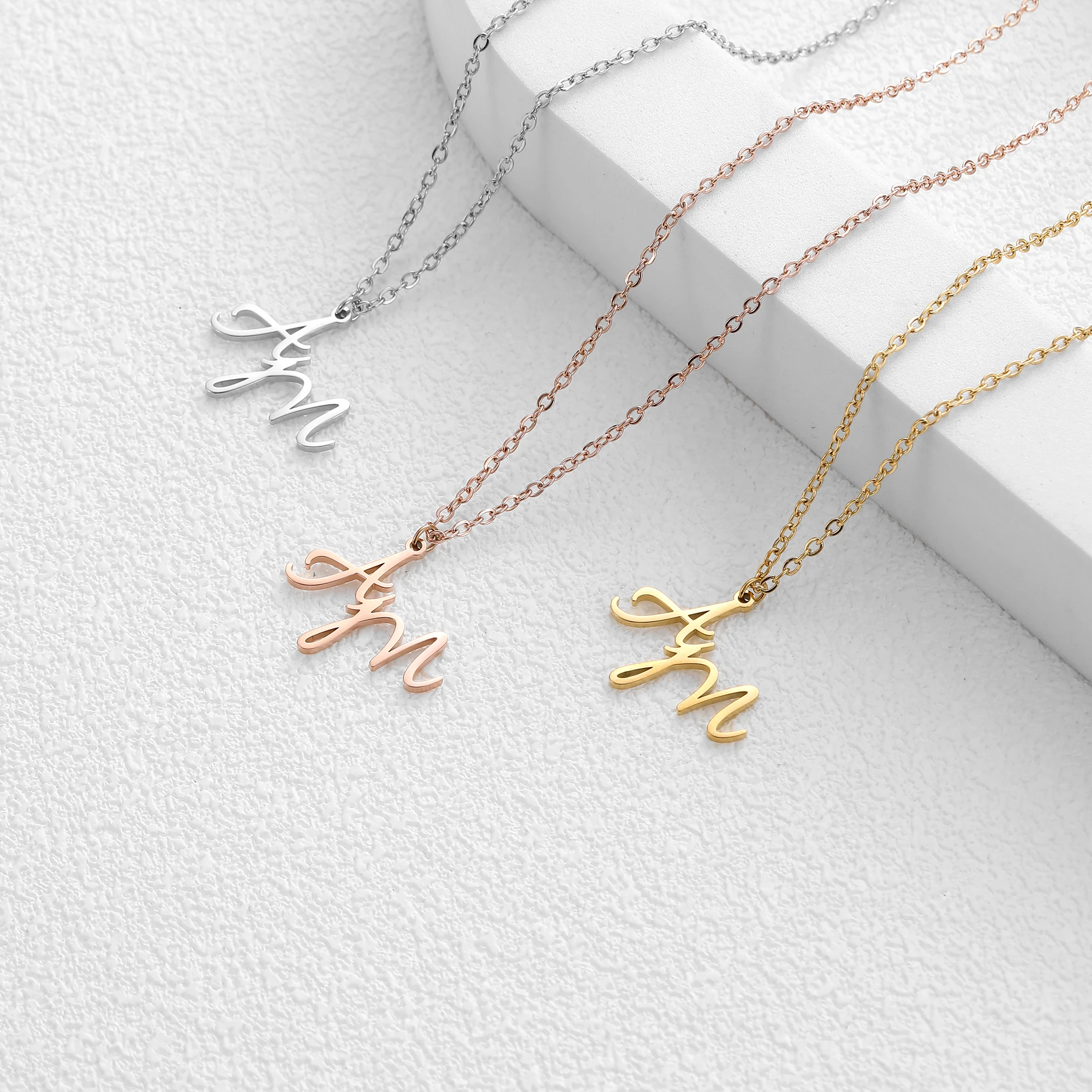 Customized Personalized English A-Z26 Letter Necklace Name Gold Rose Gold Stainless Steel Women's Trendy Jewelry Gift