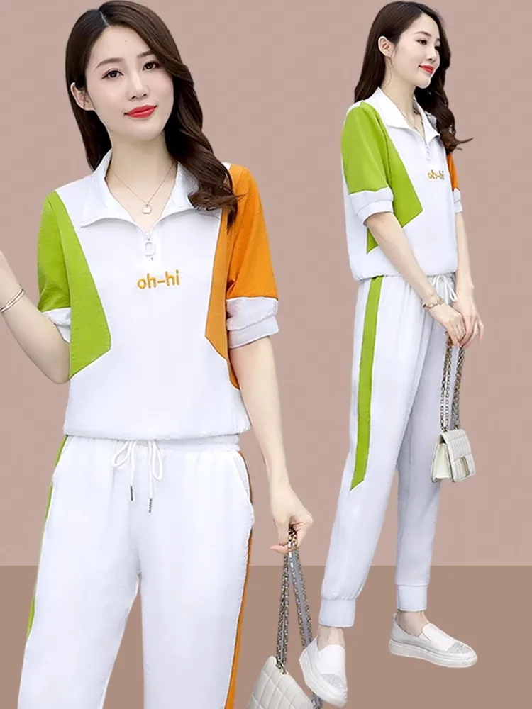 Fashionable Sportswear Set Women's Thin Small Size Stylish Summer New Arrival Two-Piece Elegant Quality Casual Ensemble