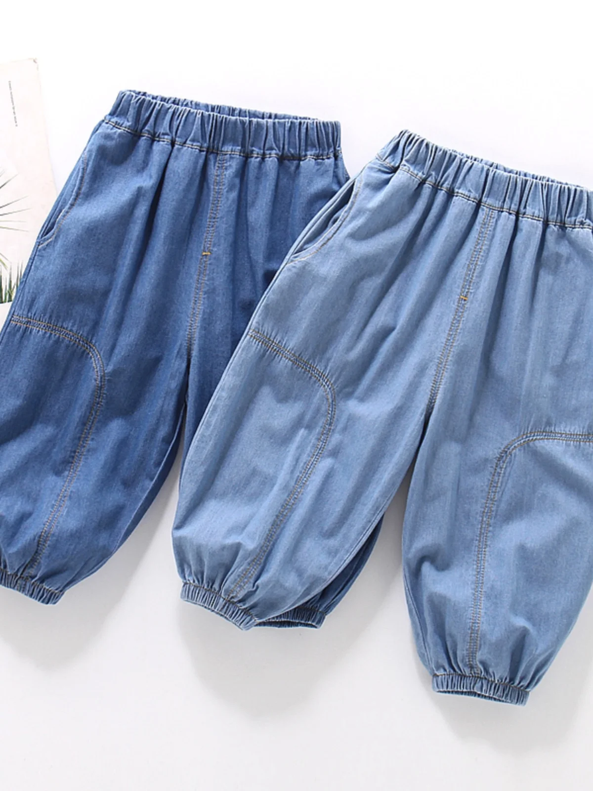 

Легкие летние джинсовые брюки для мальчиков и девочек, корейская версия Harlan Sle, защищающие от комаров, модные брюки для маленьких девочек