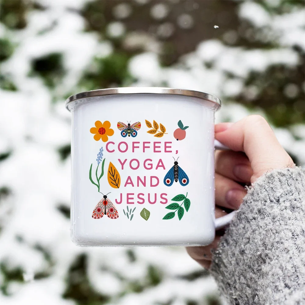 Christian Creative Enamel Coffee Tea Mugs for Women Home Office Breakfast Dessert Milk Cocoa Cups Mother\'s Day Christian Gifts