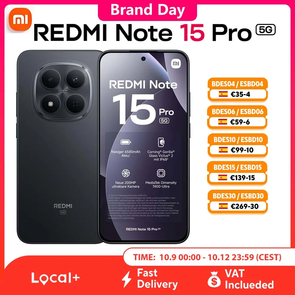 Xiaomi Negro Redmi Note 15 Pro 5G Versión Global 256Gb/512Gb Pantalla Amoled 6,83" 1.5K 120Hz, Cámara 200Mp, Mtk Dimensity 7400-Ultra, Nfc, Ip68, Sin Cargador - Imagen 10