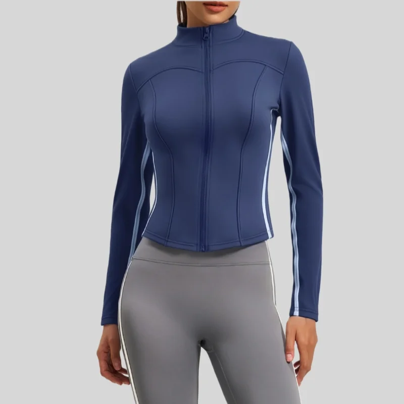 New Yoga Slim-Fitting Jacket Warm Long Sleeve Zip-Up Women's Sports Jacket Stand Collar Line Top Fitness Yoga Coat Winter