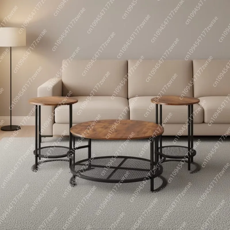 Industrial Living Room Coffee Table Set 3 Piece Round Metal Legs Easy Assembly For Home Office Apartment Modern Design