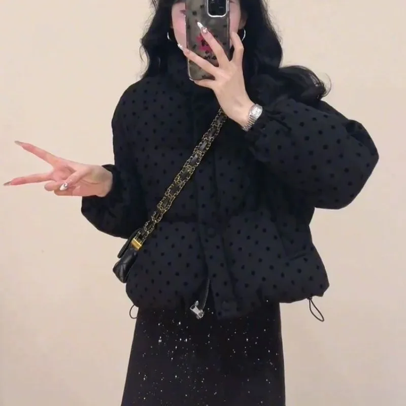 

Versatile Stand-up Collar Polka Dot Short Coat Women's Winter New High Street Unique Beautiful High-end Cotton-padded Clothes