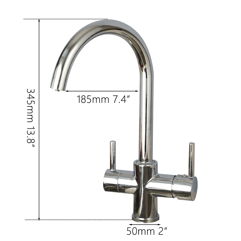 KEMAIDI-grifo para fregadero de cocina con 2 asas, purificador de filtro de agua 3 en 1, grifos de agua potable, mezclador de latón para agua potable